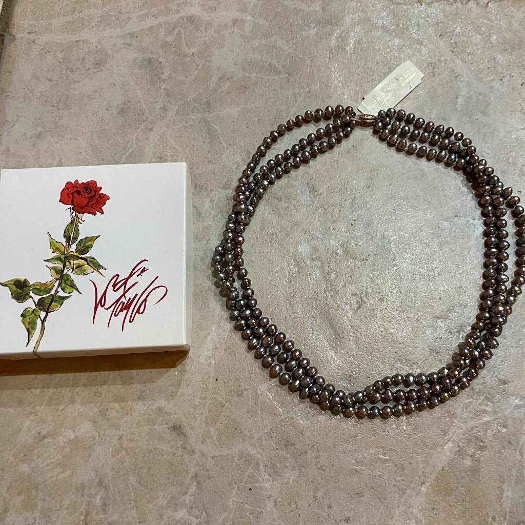 Womens 3 Stranded Cultured Pearl 18 Necklace W 10 Kt Gold Clasp